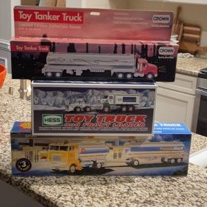 Bundle of 2008 HESS truck,with 1995 SHELL tanker truck & CROWN  toy tanker truck